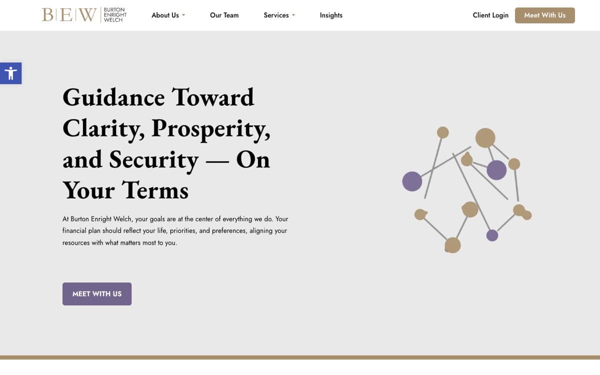 The Burton Enright Welch homepage, first screen