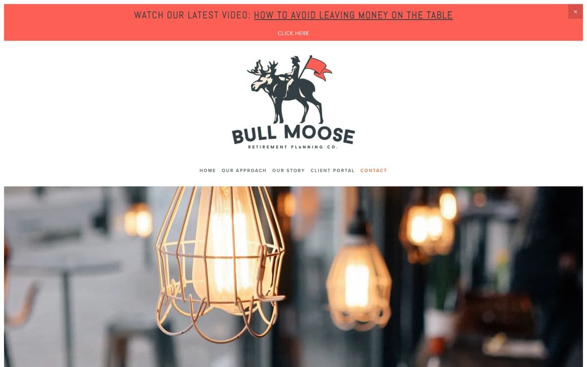 The Bull Moose Retirement Planning homepage, first screen