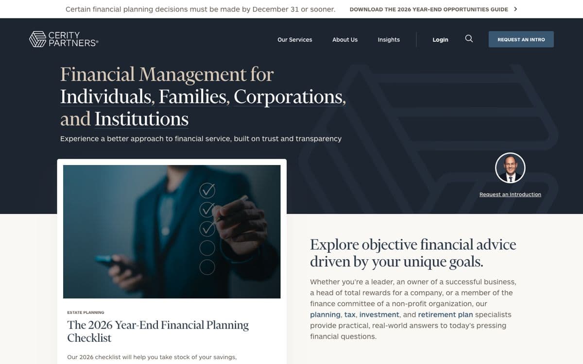 The Cerity Partners homepage, first screen