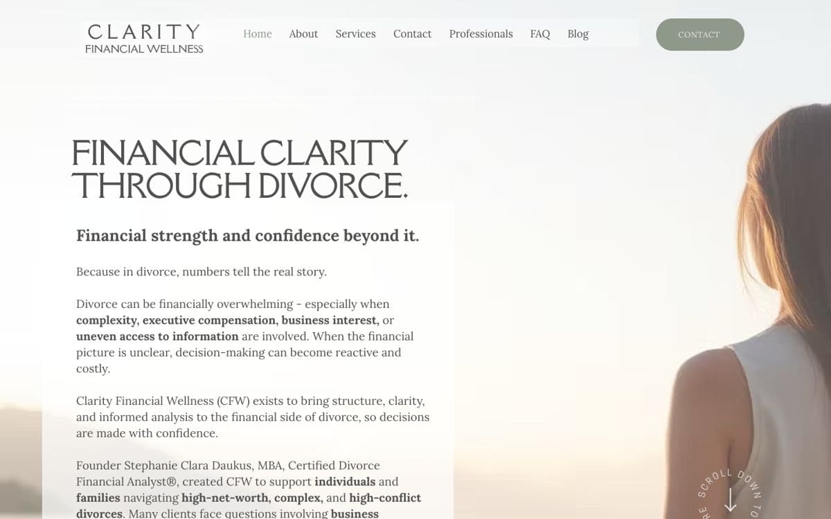 The Clarity Financial Wellness homepage, first screen