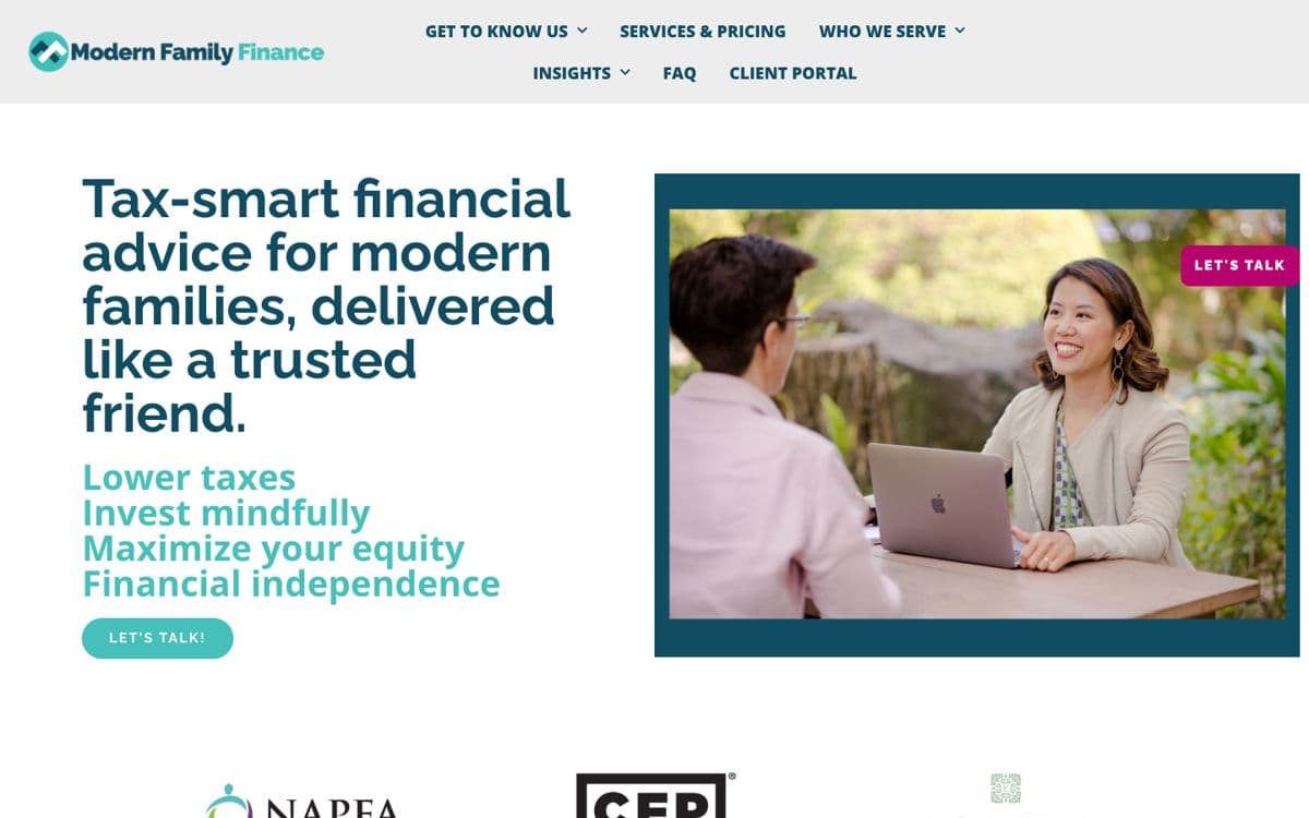 The Modern Family Finance homepage, first screen