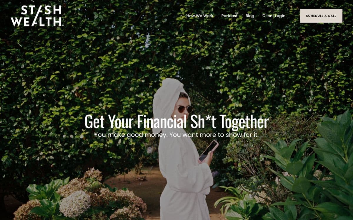 The Stash Wealth homepage, first screen